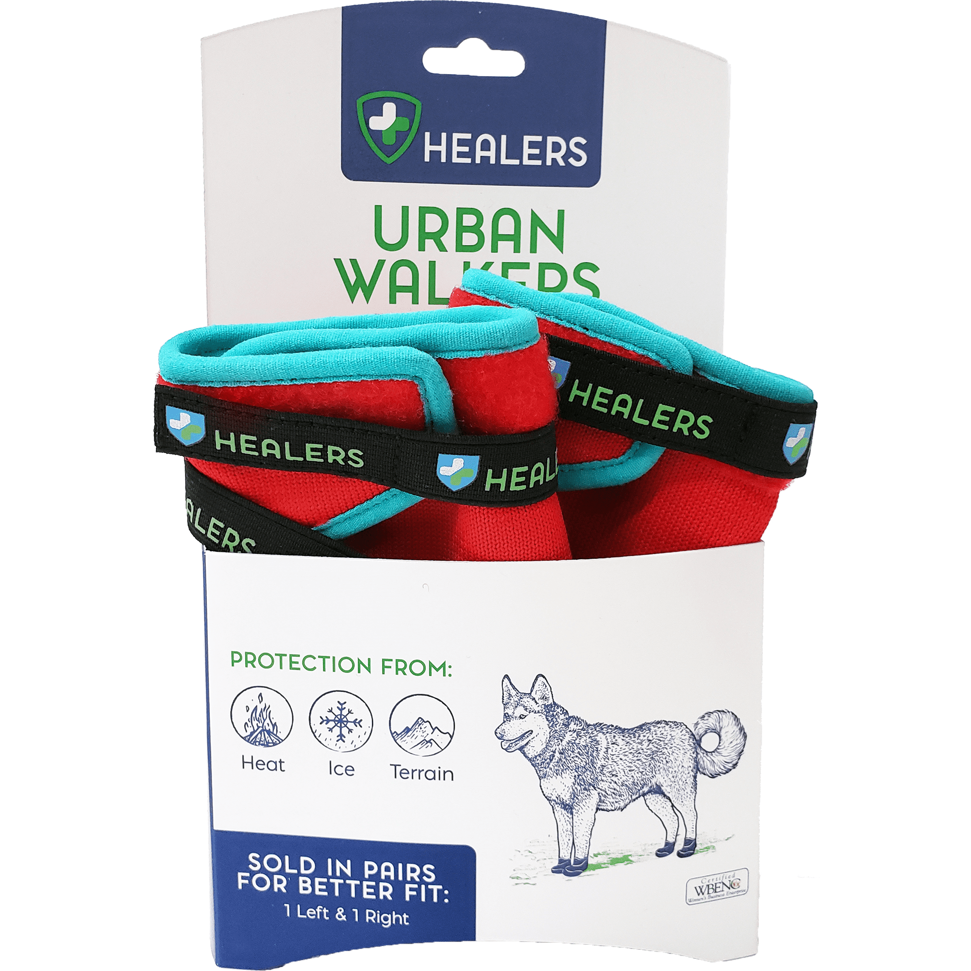 Healers Urban Walker Dog Boots, (2 boots in each pkg) Red, Large