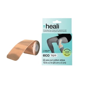 Heali ECO Kinesiology Tape, Menthol and Magnesium, 20 Precut Strips, Cotton, Beige