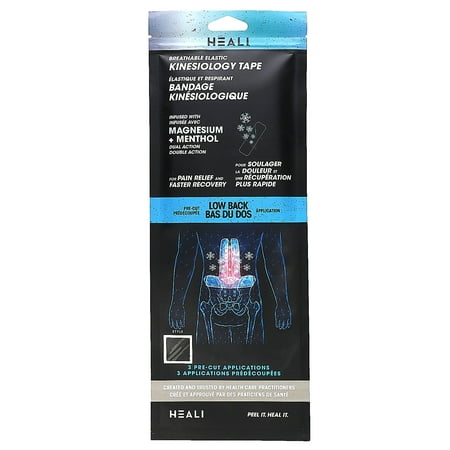 Heali Medical Corp Breathable Elastic Kinesiology Tape, Low Back, 3 Pre-Cut Applications