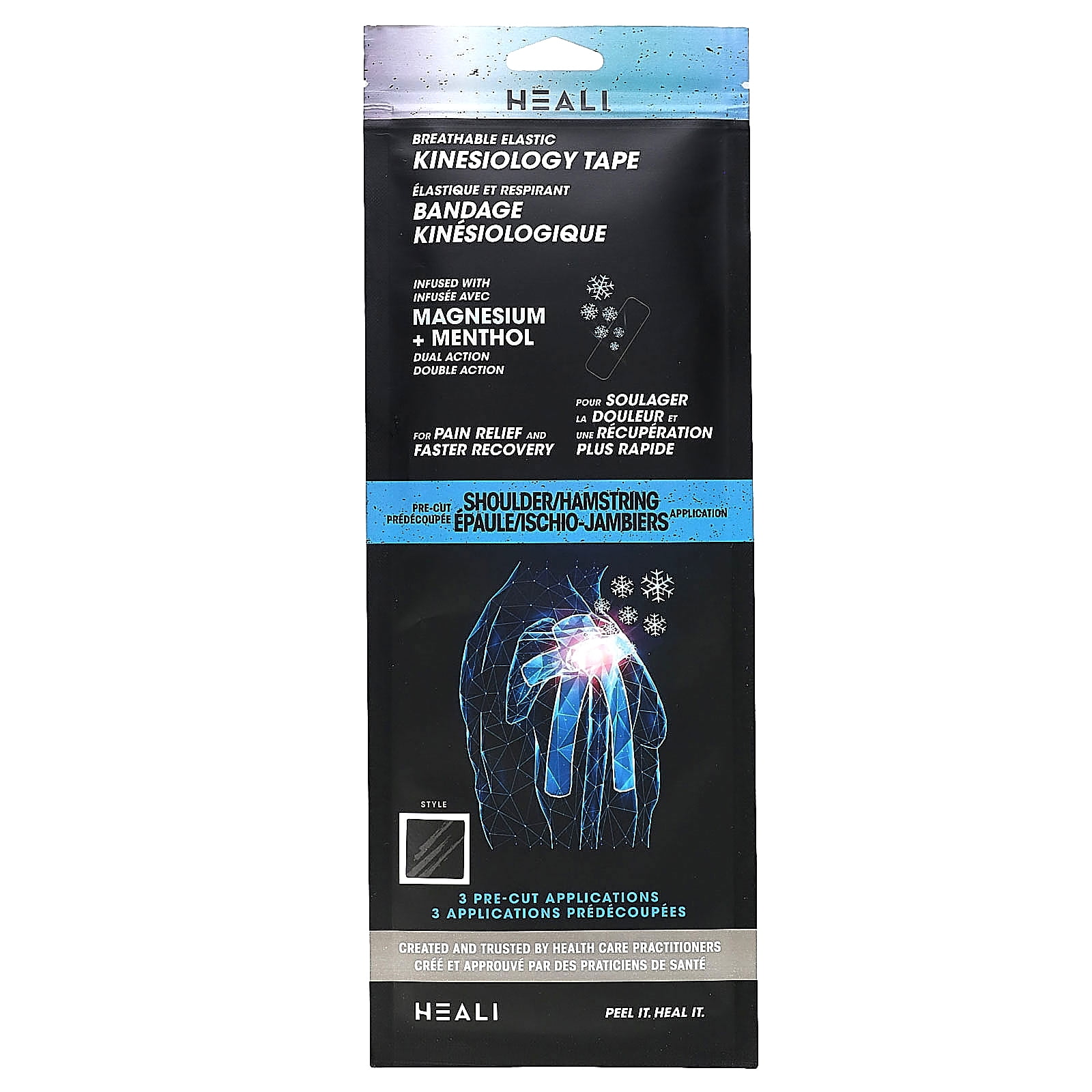 Heali Medical Corp Breathable Elastic Kinesiology Tape, Shoulder/Hamstring, 3 Pre-Cut Applications