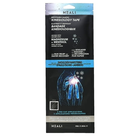 Heali Medical Corp Breathable Elastic Kinesiology Tape, Shoulder/Hamstring, 3 Pre-Cut Applications