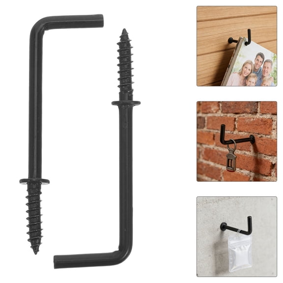 Healifty Heavy Duty L Shaped Metal Hooks Black for Home Rapid Installation