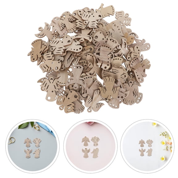 Healifty 100Pcs Rustic Wooden Angel Ornaments for Crafts Assorted Color Paintable Xmas Tree Decorations
