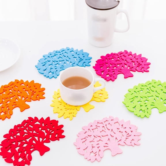 Healifty 10Pcs Assorted Felt Coaster Tree Shape Cup Mats to Absorb Moisture
