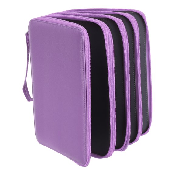Healifty 184 Slots Big Capacity Pencil Storage Pouch with Zipper Purple Art Supply Organizer