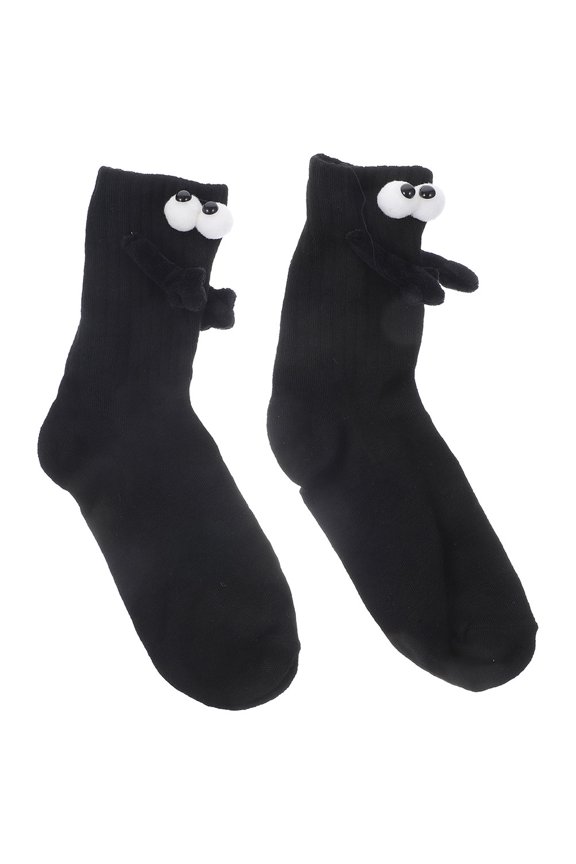 1Pair Funny Hand Holding Socks in Black for Adults Soft Breathable Material Daily Wear