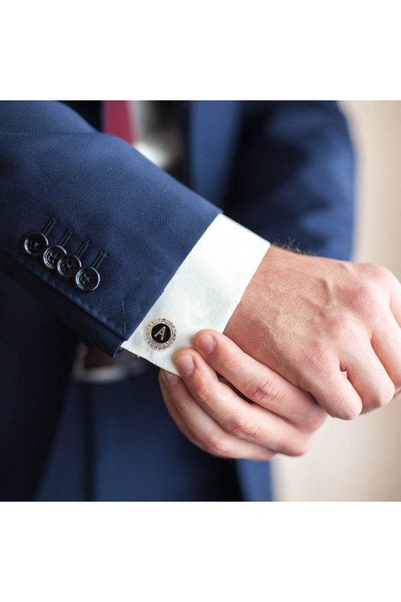 1Pair Handpolished Golden Zinc Alloy Letter A Cufflinks for Men Formal Shirt and Suit Accessories