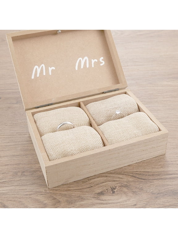 1Pc Finger Ring Storage Case Beige Wood Box Ideal for Wedding Gifting