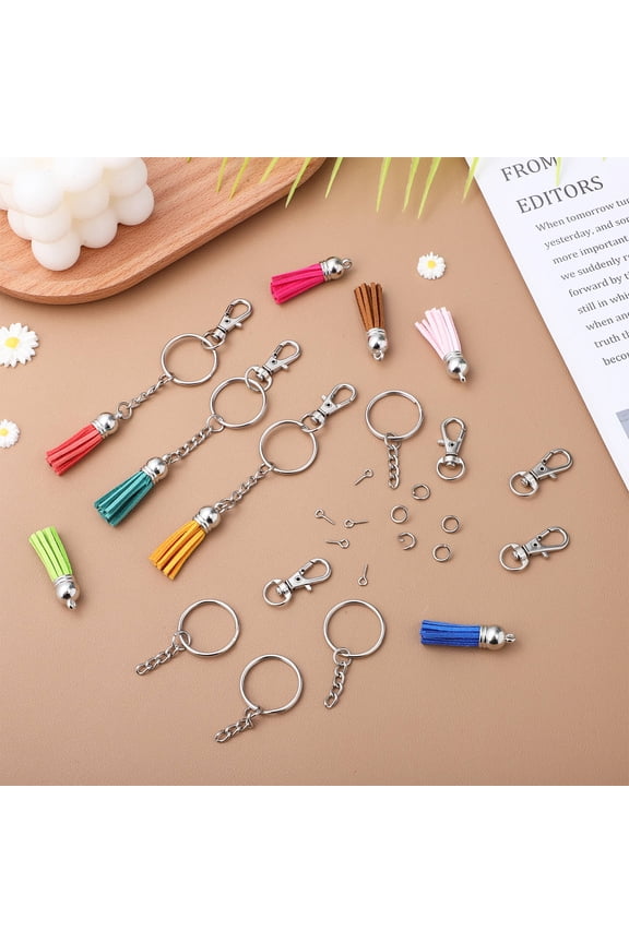 1Set DIY Keychain Maker Kit with Assorted Tassels Lobster Clasps and Rings for Creative Projects