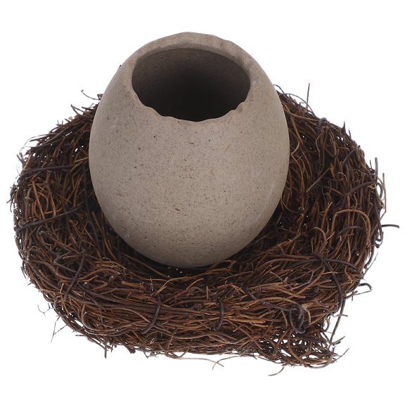Healifty 1Set Unique Ceramic Eggshell Planter with Bird Nest Suitable for Small Succulents and Cactus