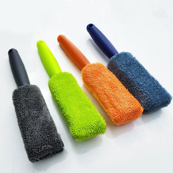 Healifty 2 Pcs Tire Scrub Brush Car Detailing Supplies Microfiber Braid Cloth For Vehicle Cleaning Long Handle