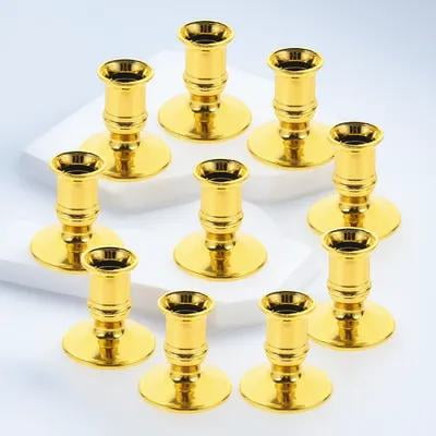 Healifty 20Pcs Golden Plastic Candle Base Pillar Candle Stands for Indoor Decorative Use