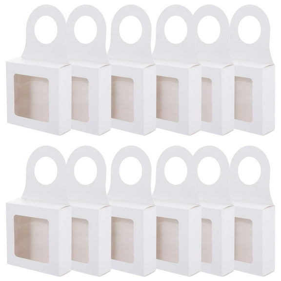 Healifty 25Pcs Foldable White Wine Bottle Box with Handle and Window for Easy Carrying