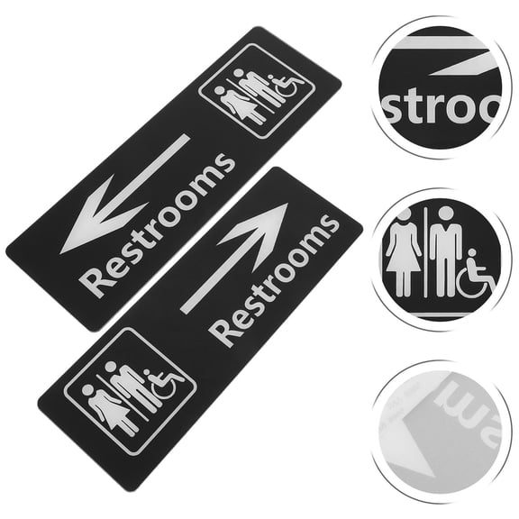 Healifty 2-Pack Black Acrylic Arrow Restroom Sign for Wall or Door with Directional Guide, Ideal for Business and Office Use