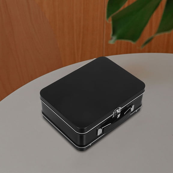 Healifty 2Pcs Black Tinplate Lockable Storage Box Perfect Desktop Organizer for Jewelry and Small Gadgets
