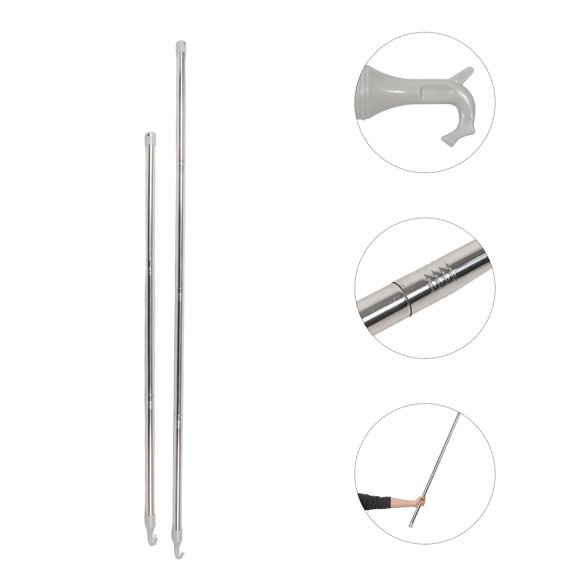 Healifty 2Pcs Detachable Silver Hook Pull Rod for Window Attic and Blind Control