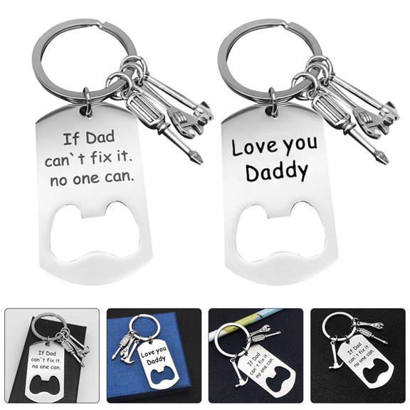 Healifty 2-Pack Stainless Steel Keychains for Dad Fathers Day with Cat Pendant Keyring Accessories