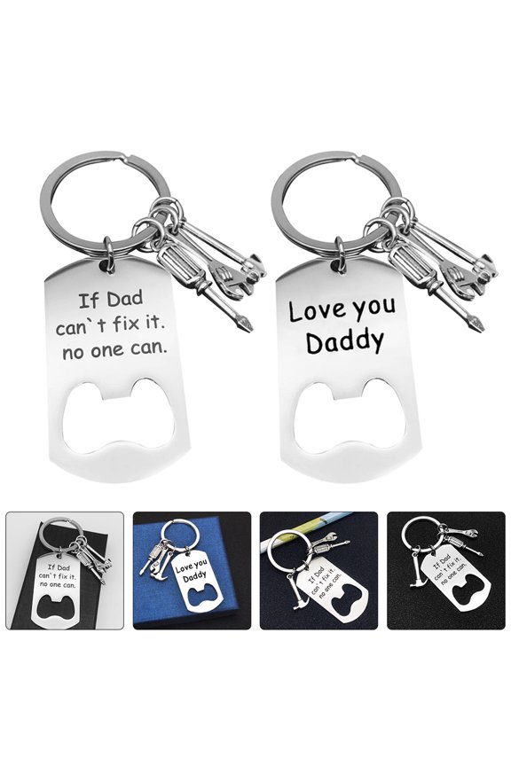 2-Pack Stainless Steel Keychains for Dad Fathers Day with Cat Pendant Keyring Accessories