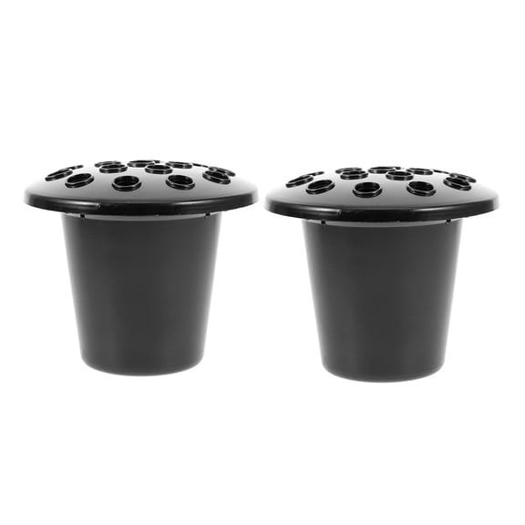 Healifty 2Pcs Memorial Flower Holder with 16 Hole Lotus Base Black Plastic for Grave Vase