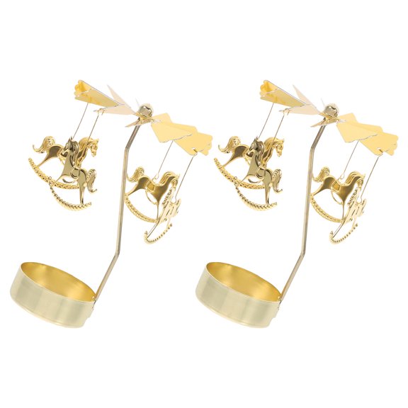 Healifty 2Pcs Metal Windmill Candle Holder Carousel Rotating Candlestick for Christmas Table Centerpieces