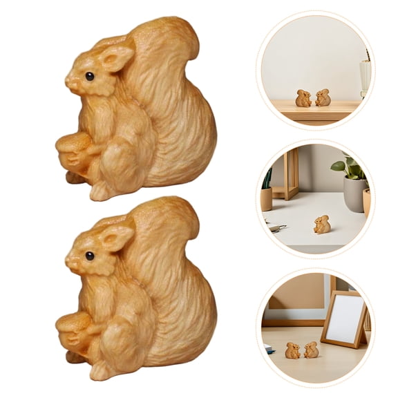Healifty Light Brown Wood Carved Squirrel Figurines Small Animal Sculpture 2 Pack