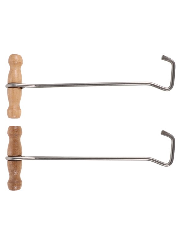 2Pcs Stainless Steel Boot Pullers with Non Slip Khaki Wood Handle for Western and Riding Boots