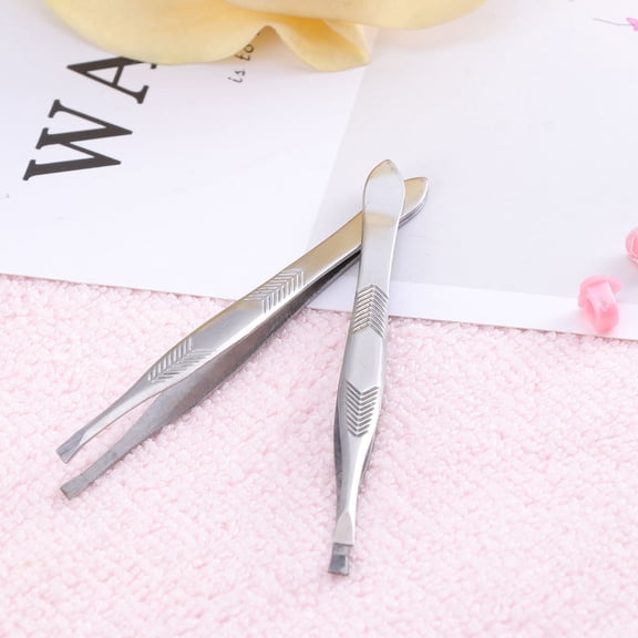 Healifty 2Pcs Stainless Steel Plated Silver Bevel Eyebrow Clip Set with Anti Slip Coating for Precise Makeup