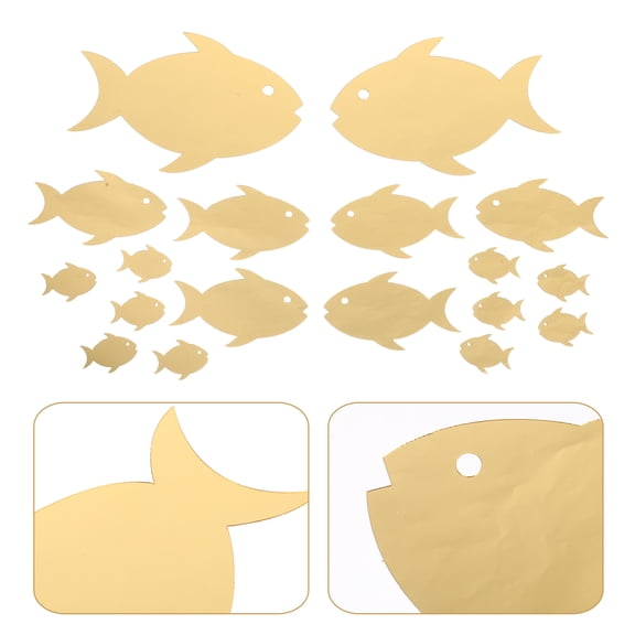 Healifty 2Sets Golden Acrylic Fish Wall Mirror Decals Self Adhesive Nautical Home Decoration