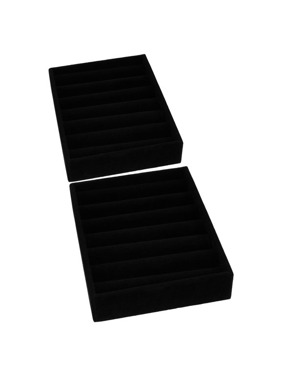 Black Velvet Ring Display Tray for Storage with Distinct Compartments 2Pcs