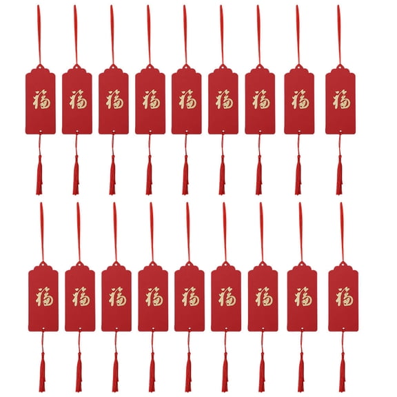 Healifty 30Pcs Red Garden Tags with Golden Blessing Shapes and Smooth Finish for Festive Decoration