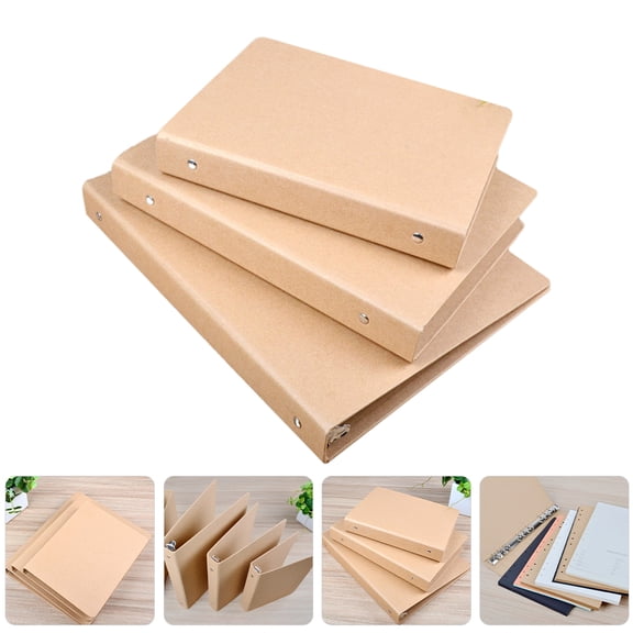 Healifty 3Pcs Kraft Paper A5 Notebook Binder Cover in Khaki with Easy Open Close Rings