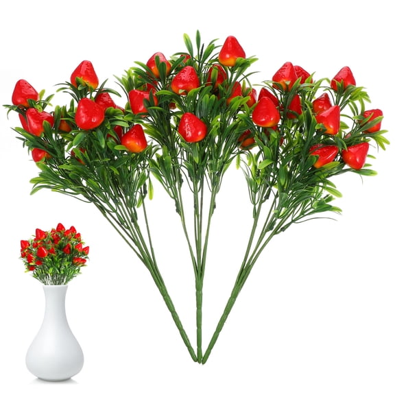 Healifty 3pcs Artificial Strawberry Branch Shape Faux Decoration PVC for Home and Parties