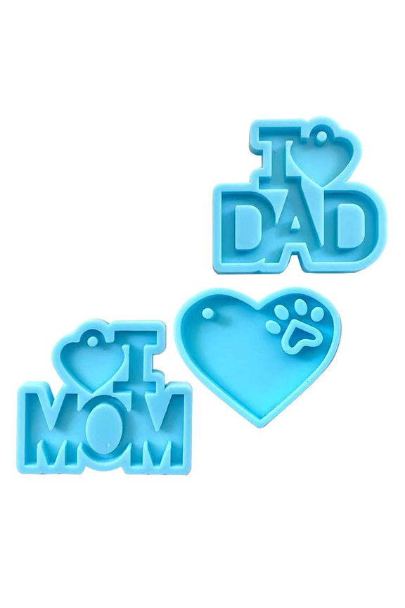 3Pcs Simple Design Silicone Mold Blue Keychain Maker for Mothers Day