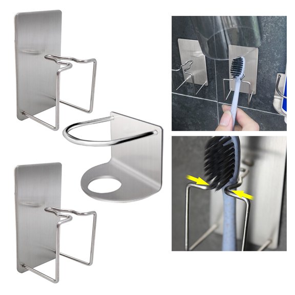 Healifty 3Pcs Stainless Steel Toothbrush Holder Wall Mounted Organizer for Clean Dry Storage
