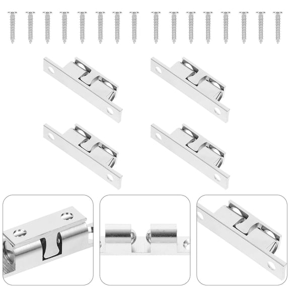 Healifty 4Pcs Copper Door Ball Roller Catches Plated Silver Finish for Cabinet Doors