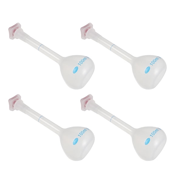 Healifty Set of 4 Narrow Neck Flasks with Plug Caps, Plastic Measuring Bottles for Lab and Home Use