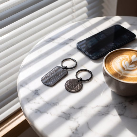 Healifty Portable Morse Code Keychain Black Stainless Steel Double Sided Quick Reference Tag
