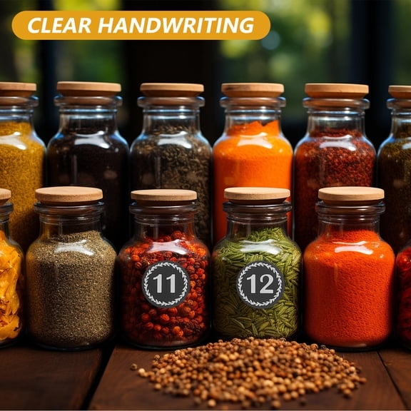Healifty 4Sets Black Circular Spice Labels Stickers Preprinted Waterproof for Kitchen Jars