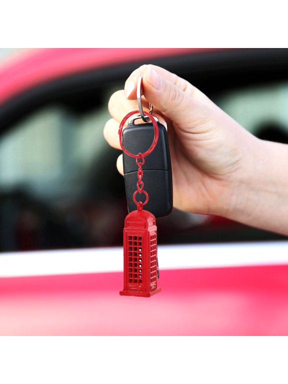 Red Telephone Booth Keychain Pendant, British Inspired Decor