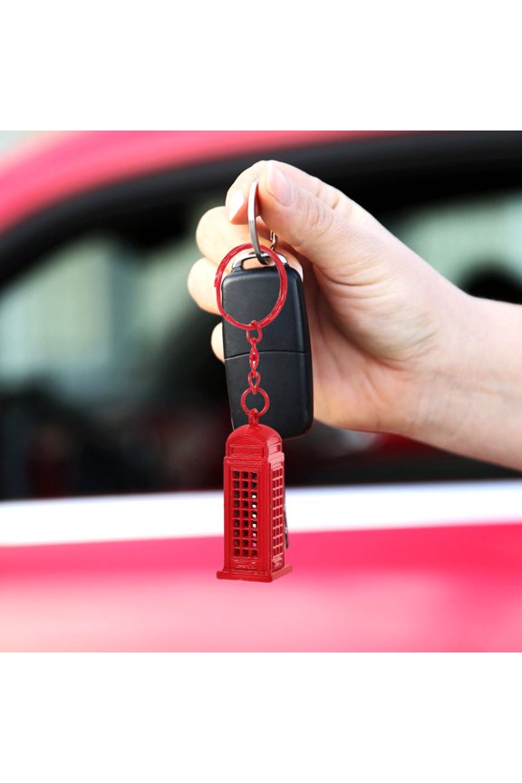 5Pcs British Style Red Telephone Booth Keychains Ornament for Backpack Decor