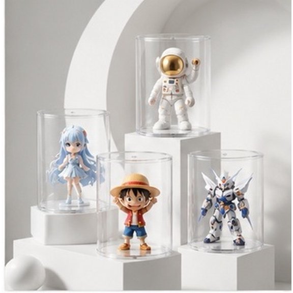 Healifty 6Pcs Transparent Round Small Figurine Display Case for Model Storage