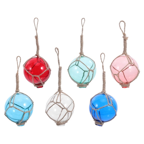 Healifty 6pcs Glass Fishing Float Buoys 6cm Rope Wrapped Decorative Balls