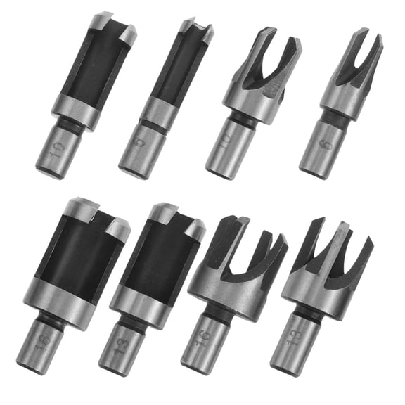 Healifty 8-Piece Wood Plug Drill Bit Set with Metal Round Handles for Precise Wood Drilling Projects