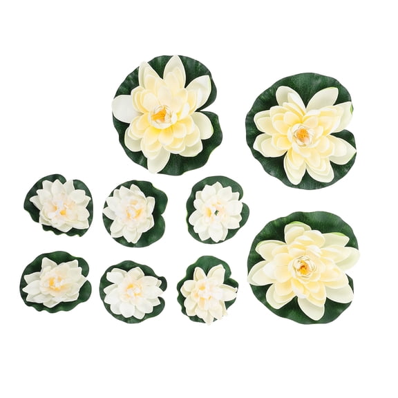 Healifty 9Pcs Artificial Water Lilies White EVA Decorative Floating Lotus Flower for Home and Garden