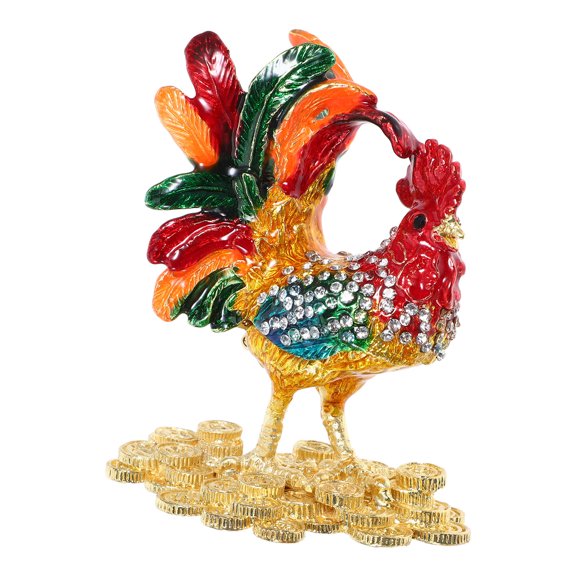 Healifty Alloy Rooster Jewelry Keepsake Box with Hinged Lid for Stylish Home Storage
