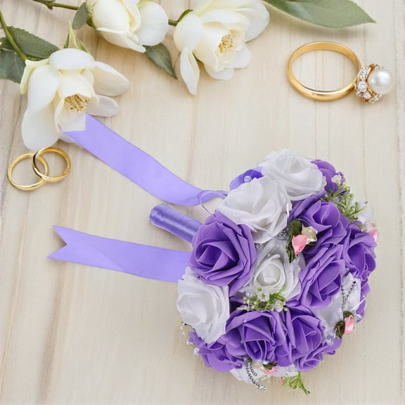 Healifty Artificial Plants Bridal Bouquet Bride Wedding Bouquet PE for Home Decoration Purple 1Pack