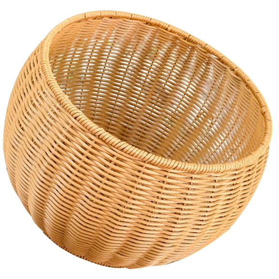 Healifty Beige Woven Plastic Storage Bin for Fruit and Vegetable Storage with Practical Round Design