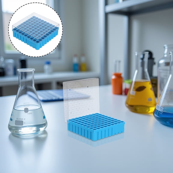 Healifty Blue Cryogenic Vial Storage Box for 1.8ml 2Ml Tubes with Hinged Lid and Numbered Grid