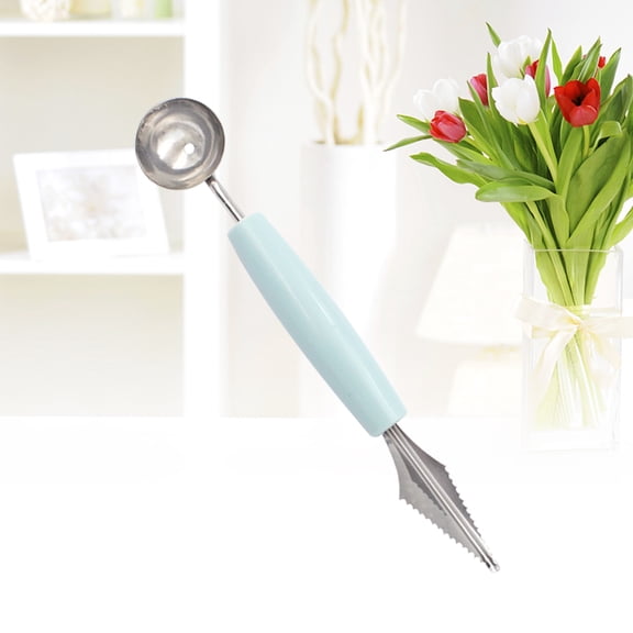 Healifty Blue Fruit Scooper Made of Stainless Steel with Carving End for Kitchen and Fruit Preparation