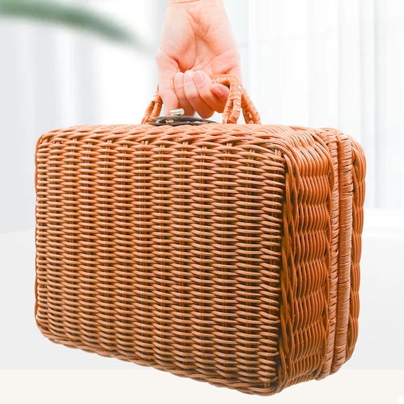 Healifty Retro Rattan Storage Box Brown Plastic Storage 1Pack for Photographers